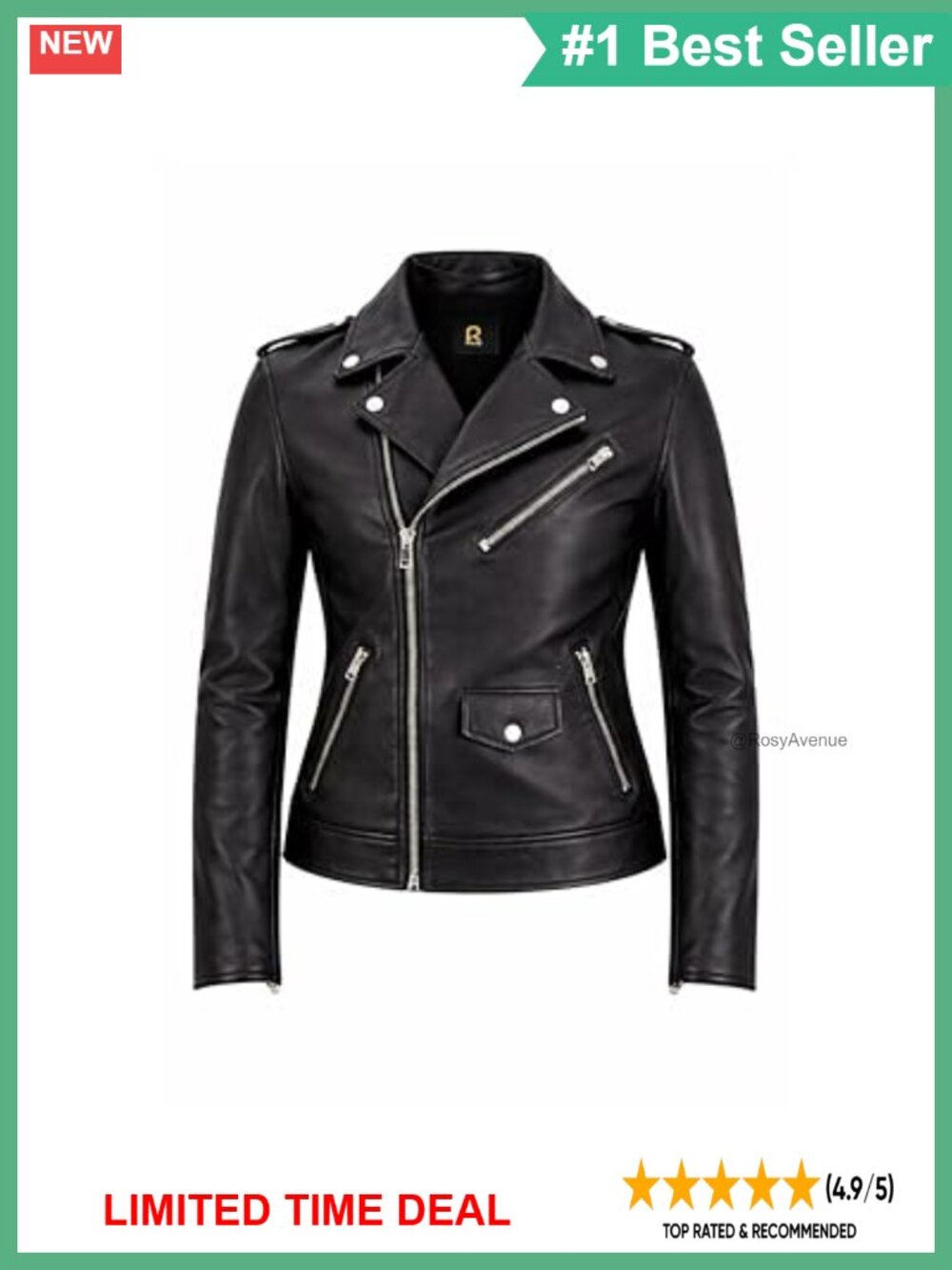 Genuine Leather Motorcycle Jacket Moto Biker Zip Pockets Women